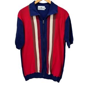 Madcap England Sweater Mens 2XL Blue Red Mod Full Zip Collared Knit Classic